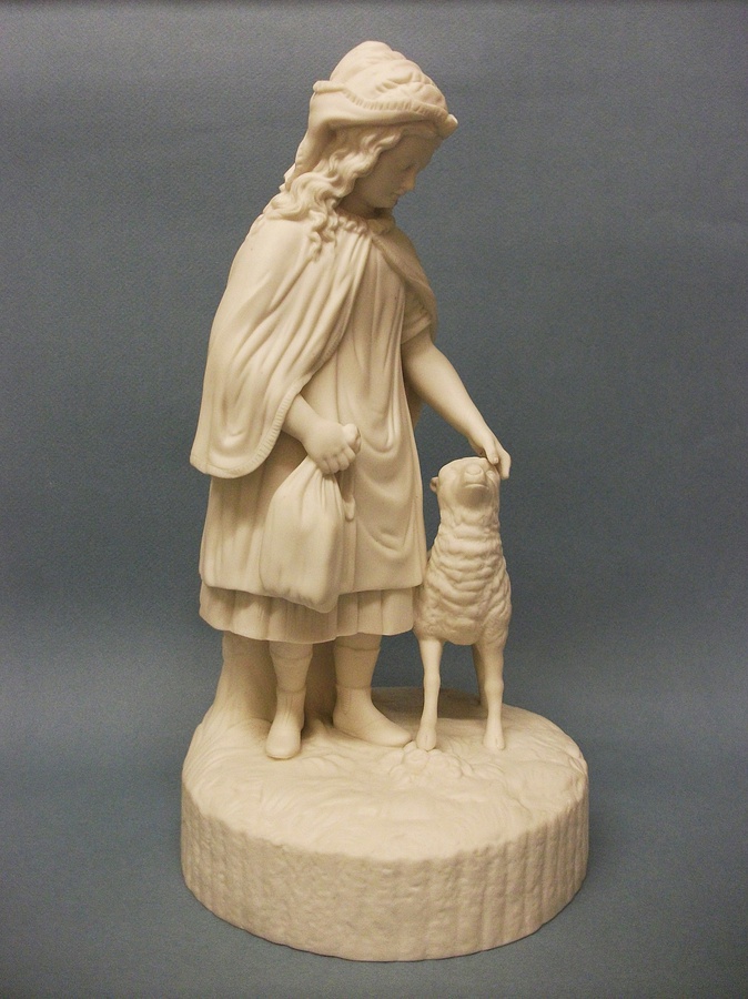 Antique English Parian Ware Figure of a Girl and Sheep, c.1860