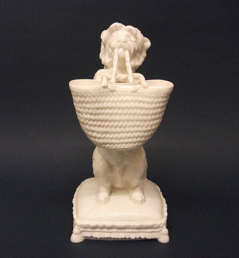 Antique Brownfield Posy Holder In The Form Of A Begging Dog Holding A Basket, c.1860-70