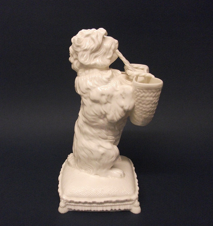 Antique Brownfield Posy Holder In The Form Of A Begging Dog Holding A Basket, c.1860-70
