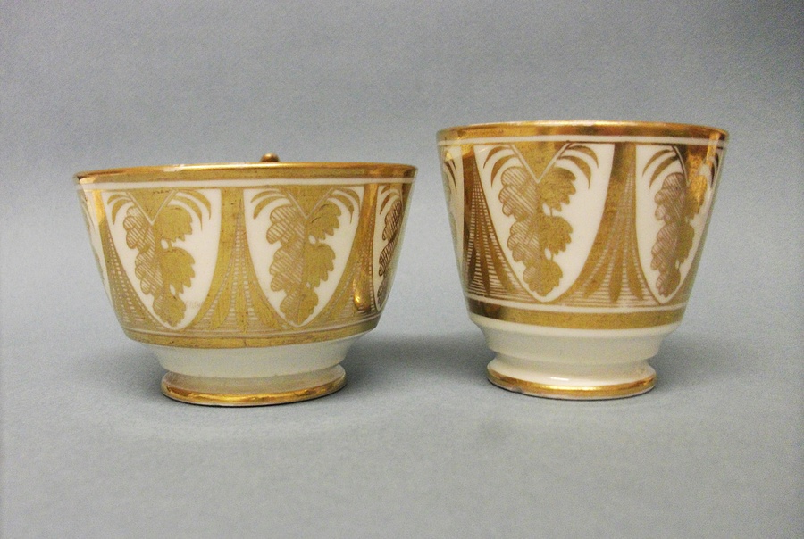 Antique Coalport Tea Cup, Coffee Cup and Saucer, c.1815