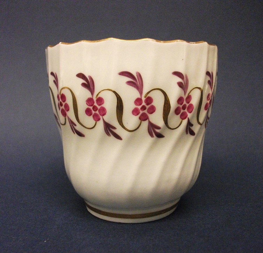 Antique A Worcester Flight Period Spiral Fluted Coffee Cup & Saucer, c.1783-92