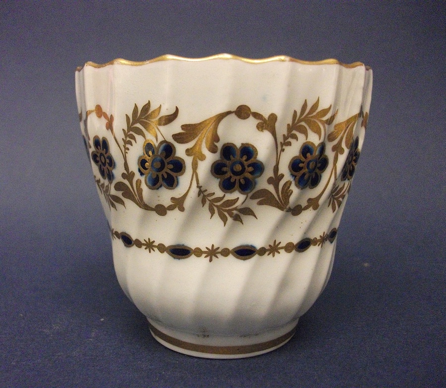 Antique Worcester Spiral Fluted Coffee Cup & Saucer, c.1785-1795