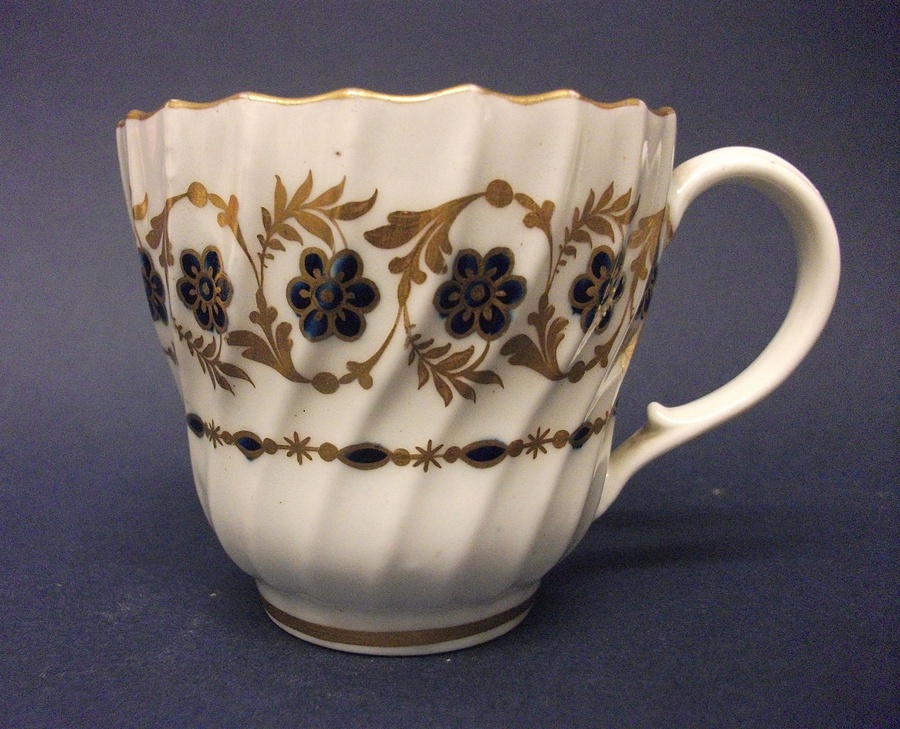 Antique Worcester Spiral Fluted Coffee Cup & Saucer, c.1785-1795
