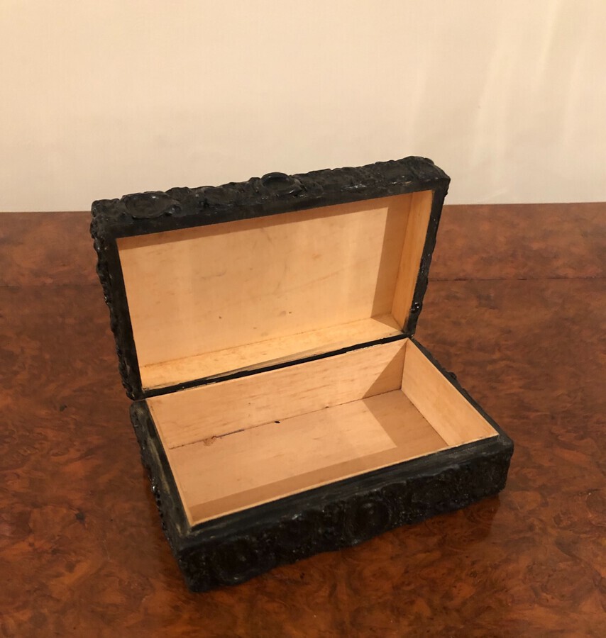 Antique Unusual Antique Edwardian Ornate Black Lacquered Jewellery Box
