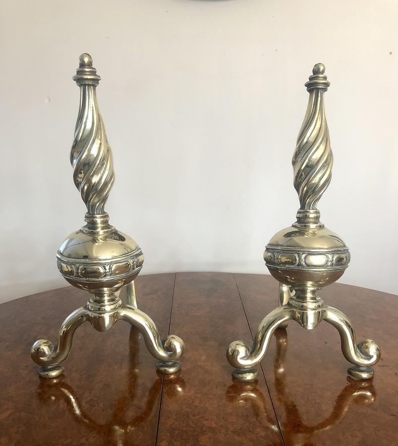 Outstanding Quality Antique Victorian Brass Fire Dogs