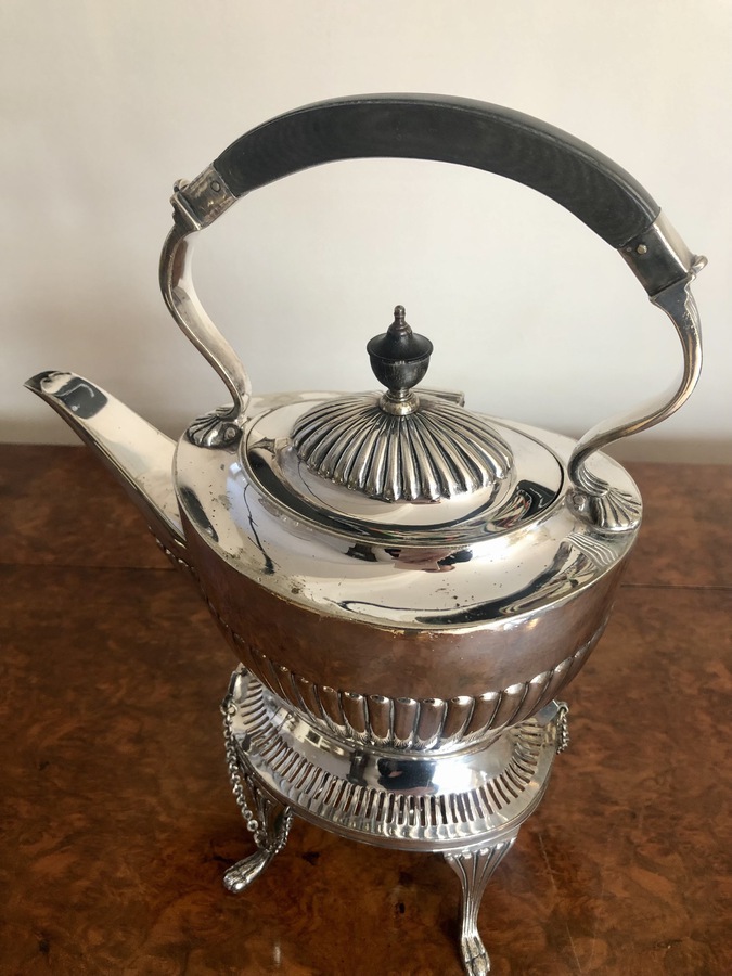 Antique Antique Edwardian Silver Plated Spirit Kettle on Stand