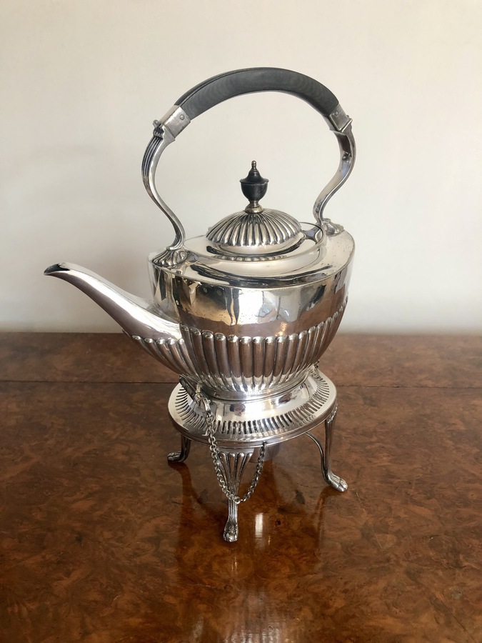 Antique Antique Edwardian Silver Plated Spirit Kettle on Stand