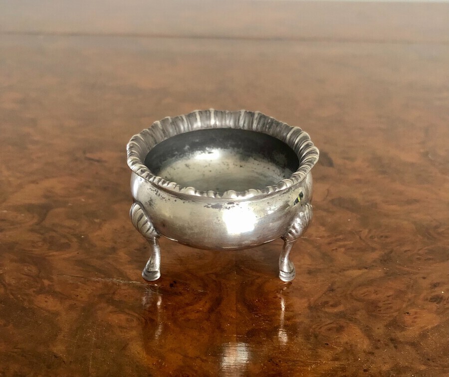 Antique Antique Edwardian Silver Hall Marked Table Salt & Spoon