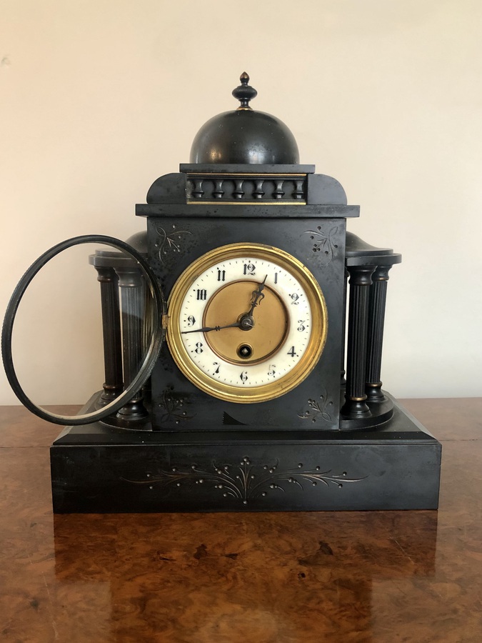 Antique Antique Victorian quality 8 day movement marble clock set 