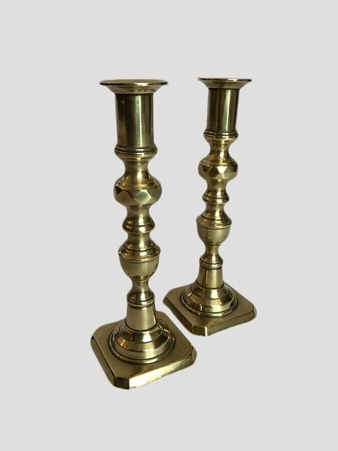 Antique Unusual Pair Of Antique Brass Candlesticks