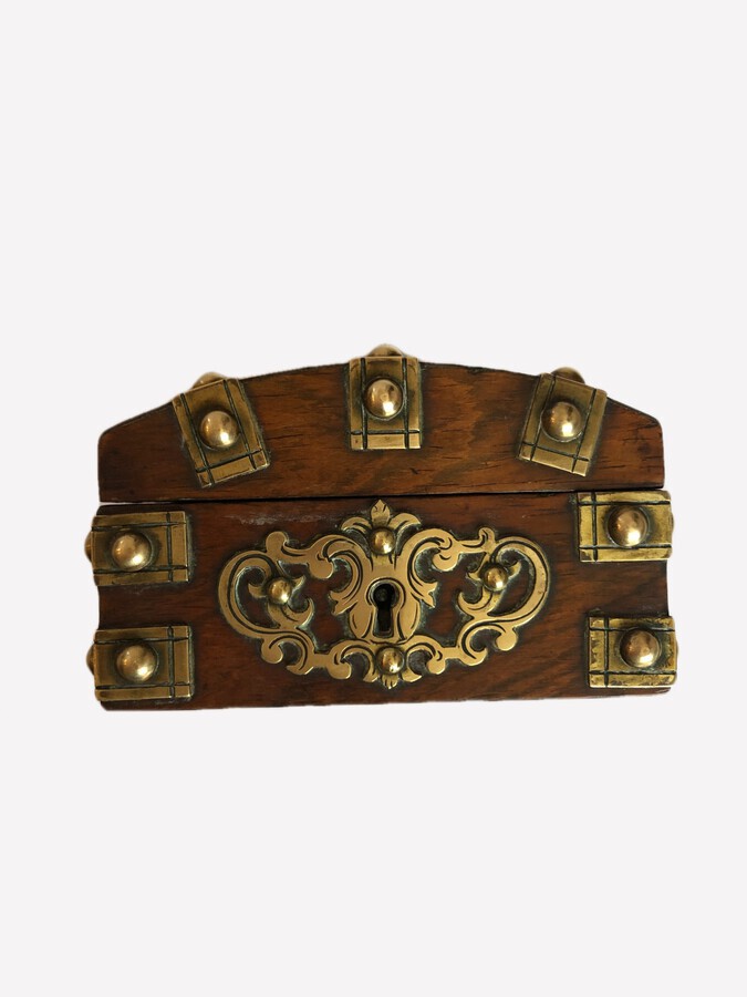 Antique Quality Small Antique Victorian Oak & Brass Box