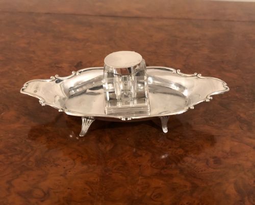 Antique Quality antique solid silver ink well and tray by Robert Pringle 