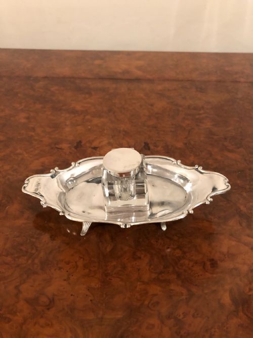 Antique Quality antique solid silver ink well and tray by Robert Pringle 
