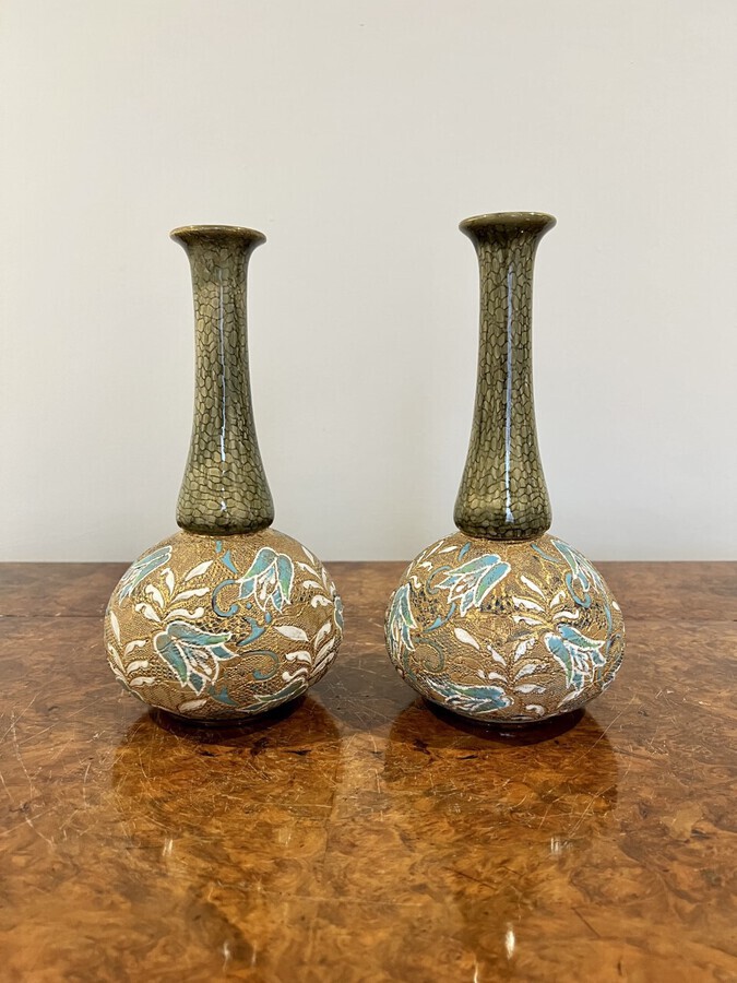 Antique Quality pair Of Antique Shaped Doulton Vases