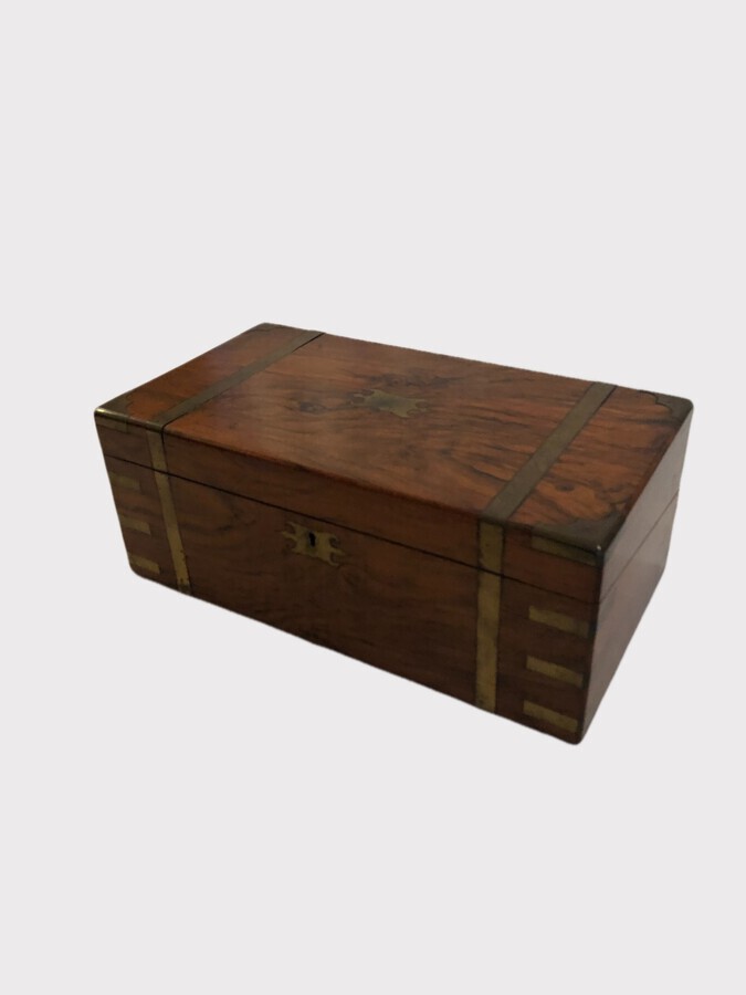 Antique Antique Victorian Quality Burr Walnut Brass Bound Writing Box