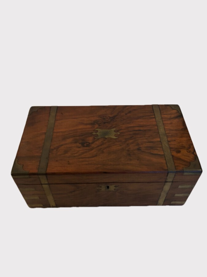 Antique Antique Victorian Quality Burr Walnut Brass Bound Writing Box