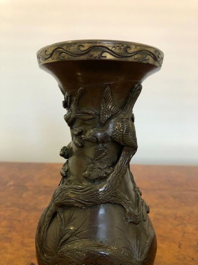 Antique Pair Of Antique Japanese Bronze Vases Meiji Period