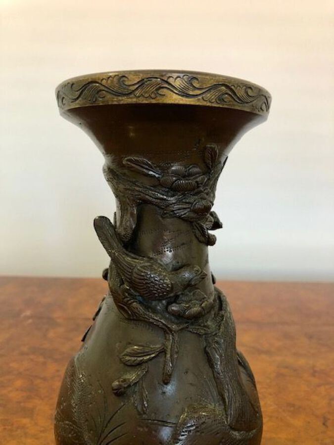Antique Pair Of Antique Japanese Bronze Vases Meiji Period