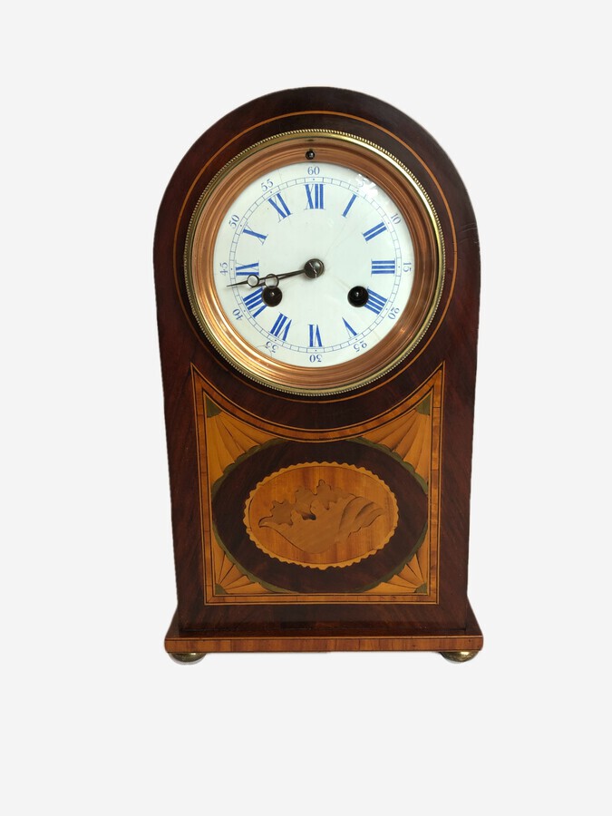 Antique Outstanding Quality Antique Edwardian Inlaid Mahogany 8 Day Striking Desk Clock