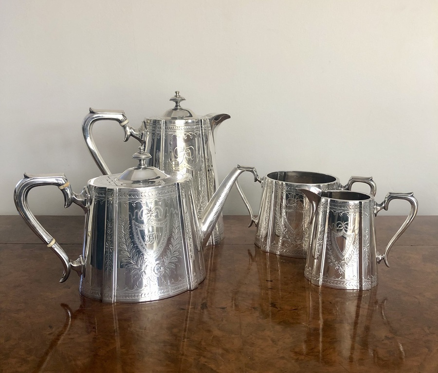 Antique Quality Antique Victorian Four Piece Silver Plated Tea Set
