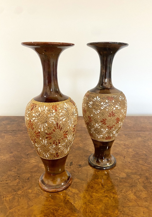 Antique Pair Of Quality Antique Victorian Doulton Vases