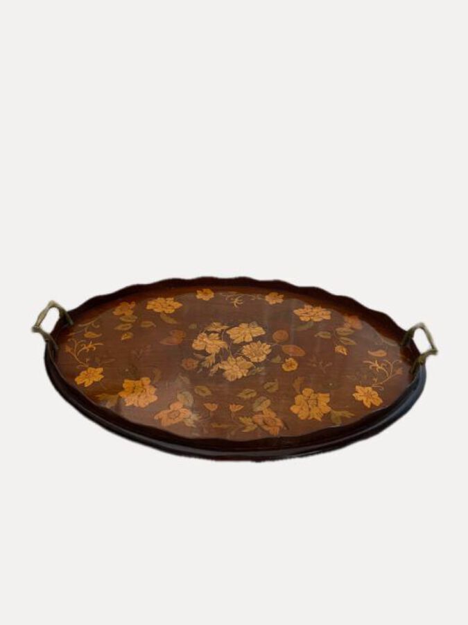 Antique Antique Victorian Quality Marquetry Inlaid Oval Tea Tray