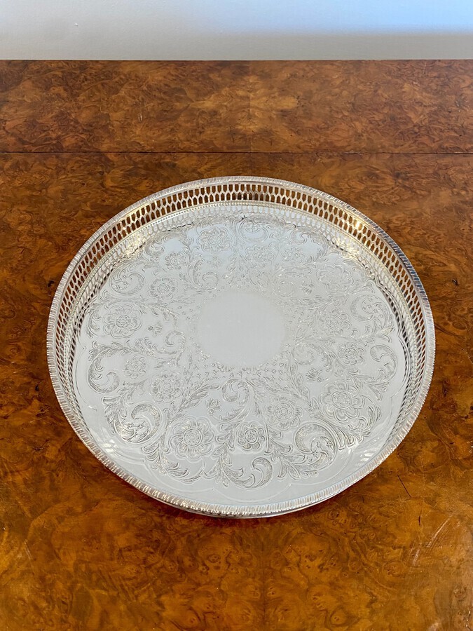 Antique Antique Edwardian Quality Circular Silver Plated Tray