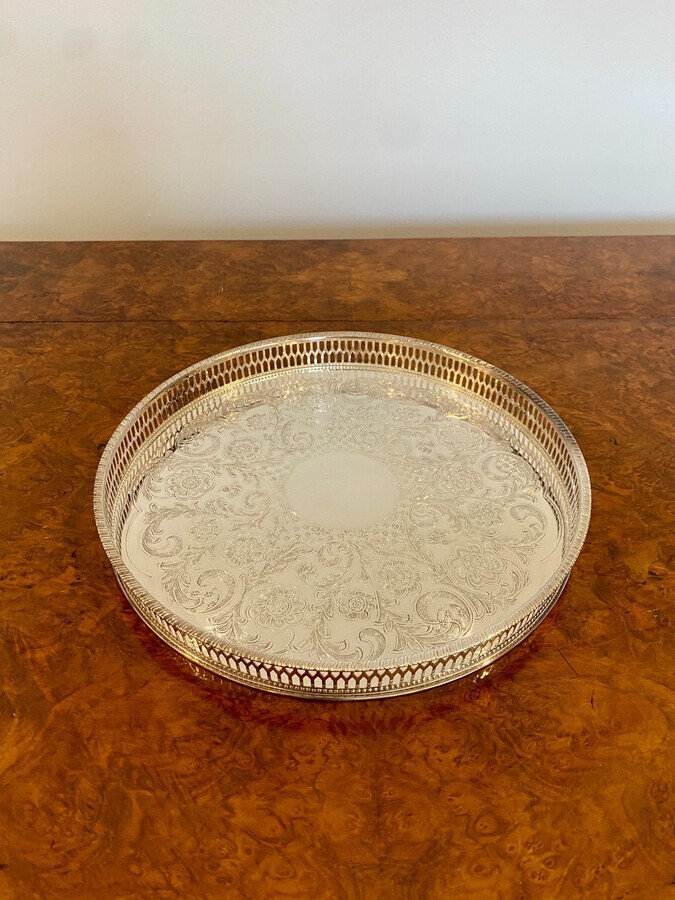 Antique Antique Edwardian Quality Circular Silver Plated Tray