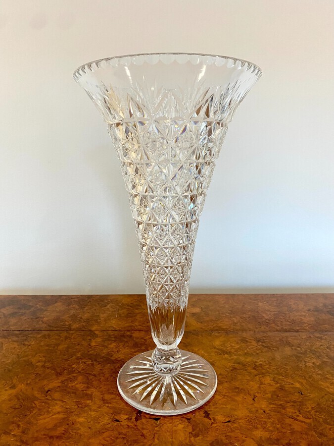 Large Antique Edwardian Quality Cut Glass Vase