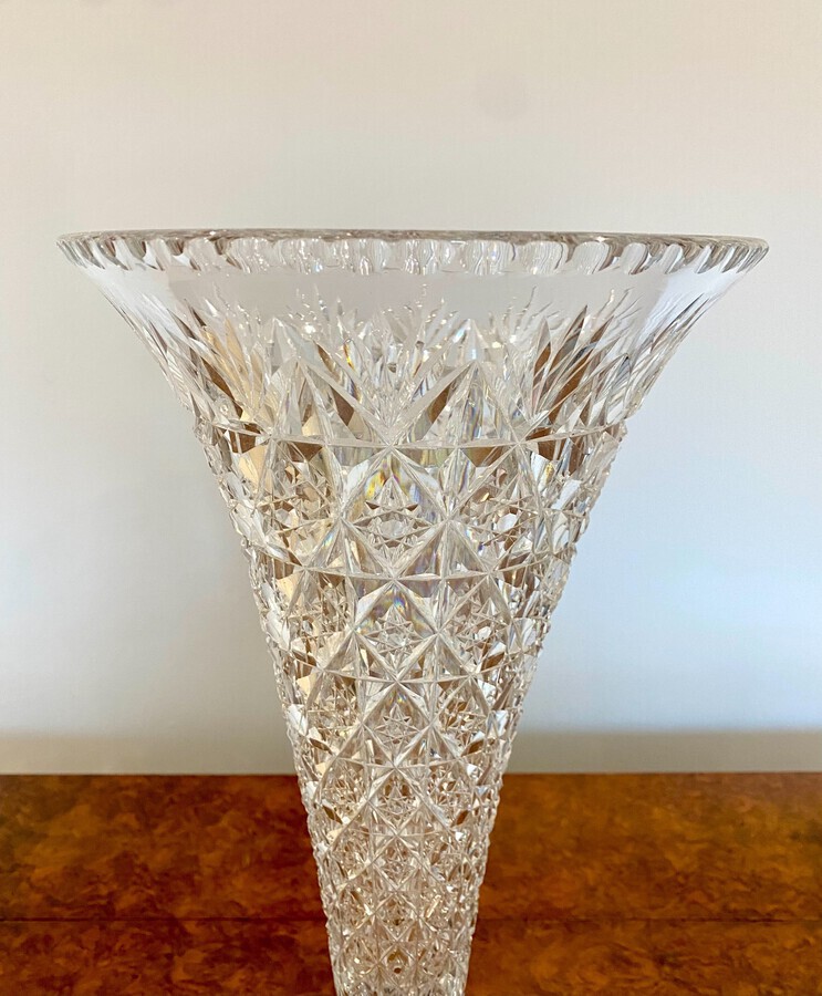 Antique Large Antique Edwardian Quality Cut Glass Vase