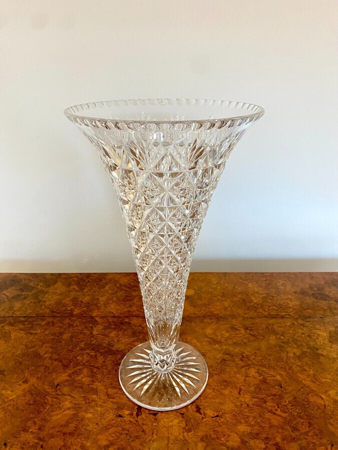 Antique Large Antique Edwardian Quality Cut Glass Vase