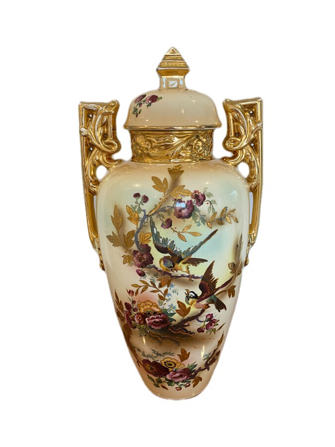 Antique Large Antique Victorian Quality Hand Painted Vase