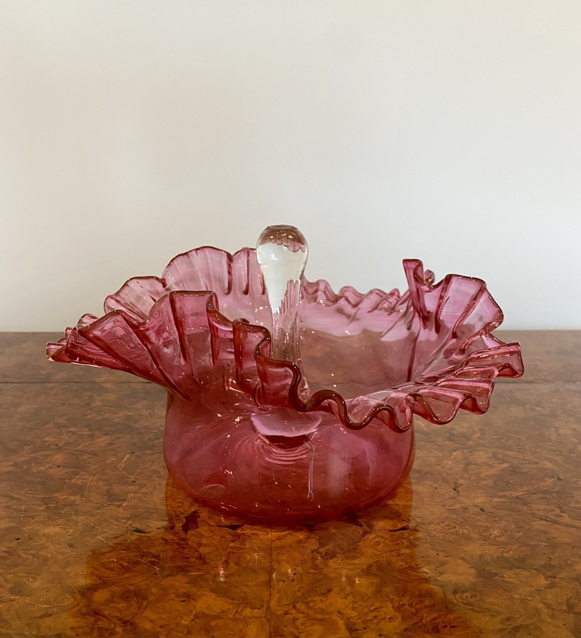 Antique Large Quality Antique Victorian Cranberry Glass Bowl