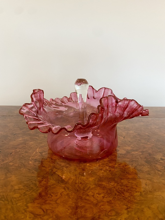 Antique Large Quality Antique Victorian Cranberry Glass Bowl
