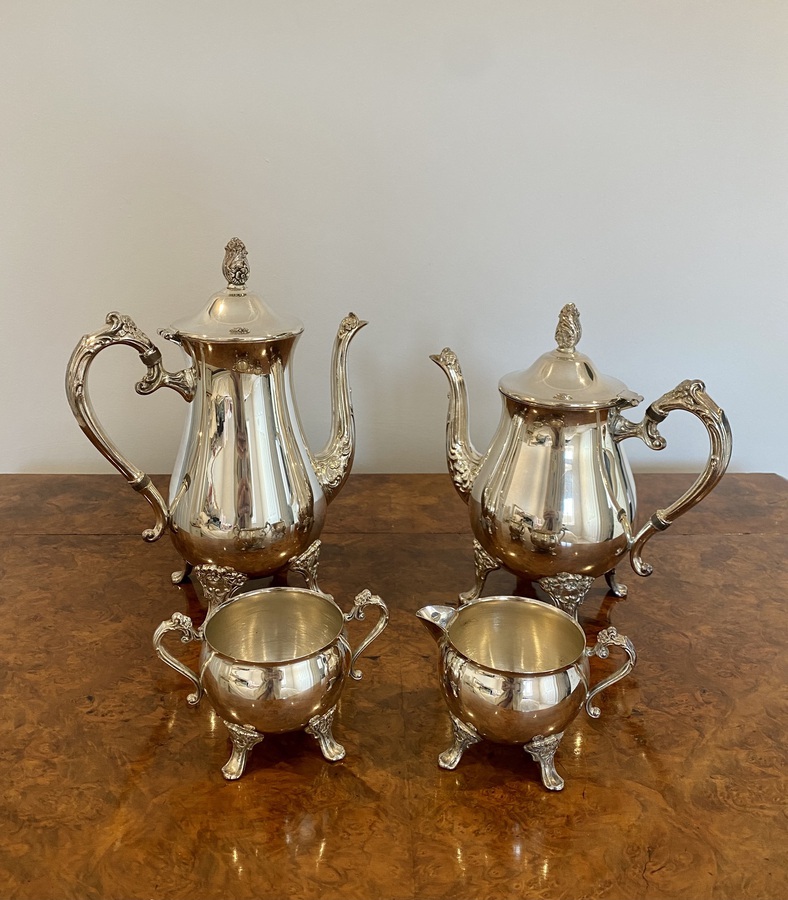 Antique Antique Edwardian Quality Silver Plated Four Piece Tea Set