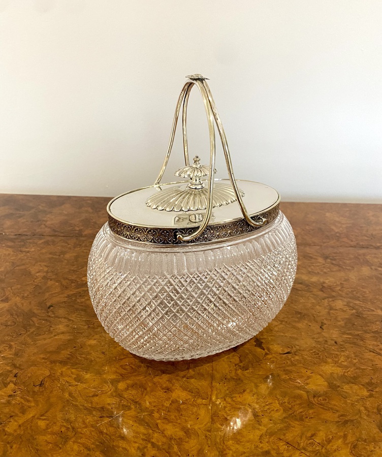 Fantastic Quality Antique Victorian Cut Glass & Silver Plated Biscuit Barrel