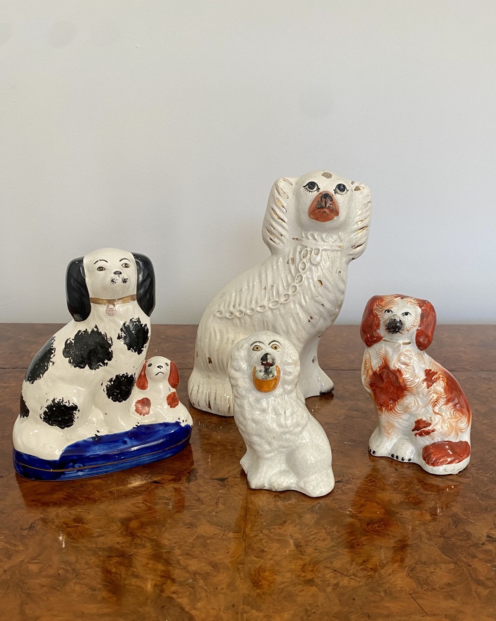 Antique Collection of four Antique Quality Staffordshire Hand Painted Spaniels 