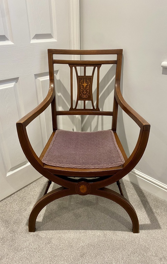 Antique Unusual Antique Edwardian Quality Mahogany Inlaid Armchair