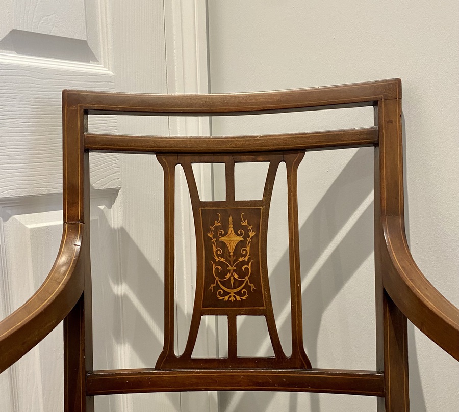 Antique Unusual Antique Edwardian Quality Mahogany Inlaid Armchair