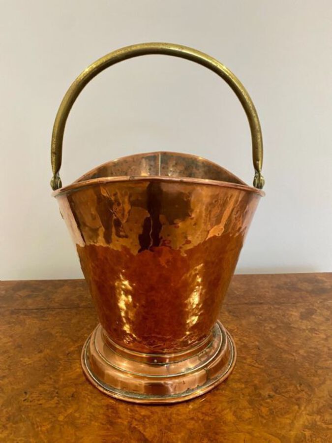 Antique Antique Victorian Quality Copper And Brass Helmet Coal Bucket 