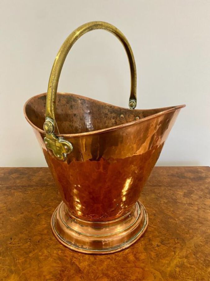 Antique Antique Victorian Quality Copper And Brass Helmet Coal Bucket 