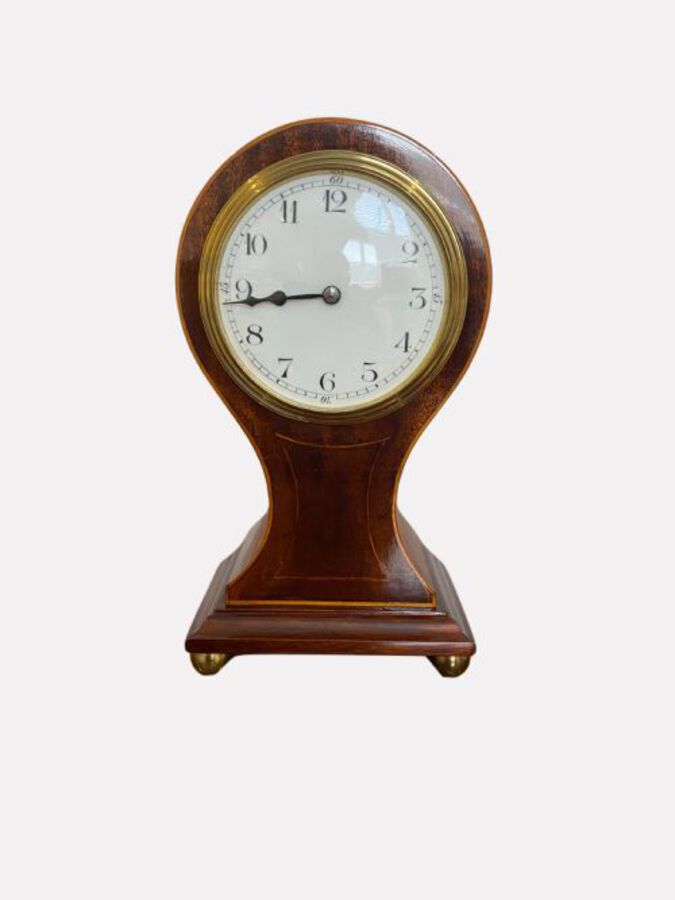 Antique Antique Edwardian Quality Mahogany Inlaid Balloon Shaped Mantle Clock 