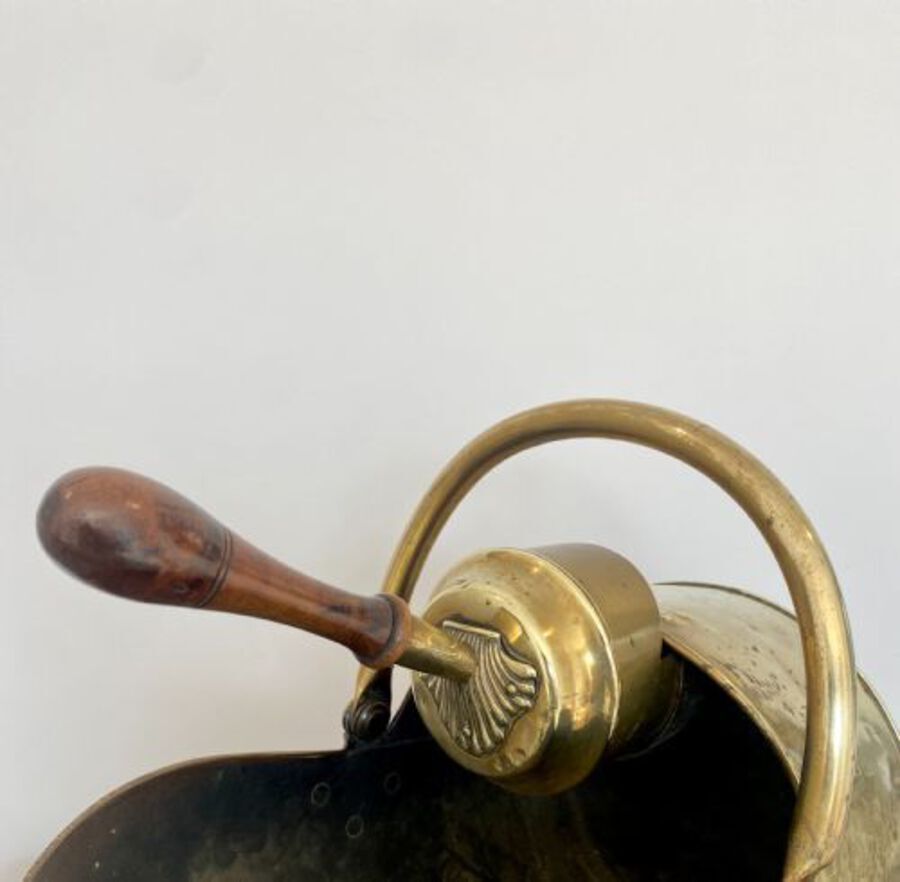 Antique Quality Antique George III Brass Helmet Coal Scuttle With Original Shovel