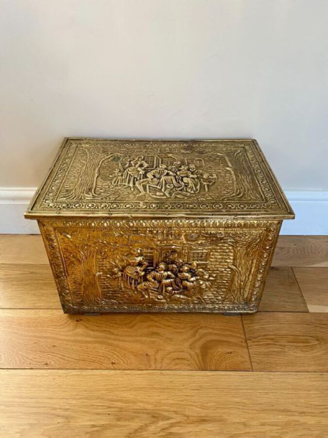 Antique Ornate Antique Quality Brass Coal Box