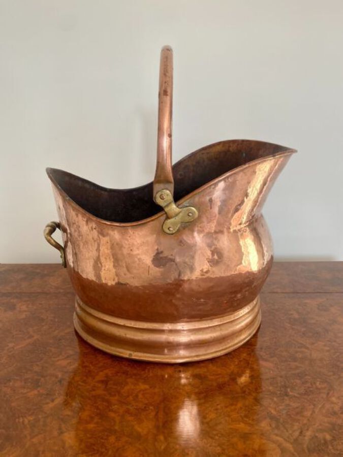Antique Victorian Quality Copper Helmet Coal Scuttle