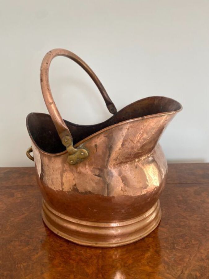 Antique Antique Victorian Quality Copper Helmet Coal Scuttle 
