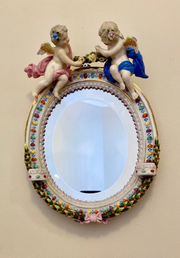 Antique Antique Victorian Quality Continental Porcelain Oval Mirror