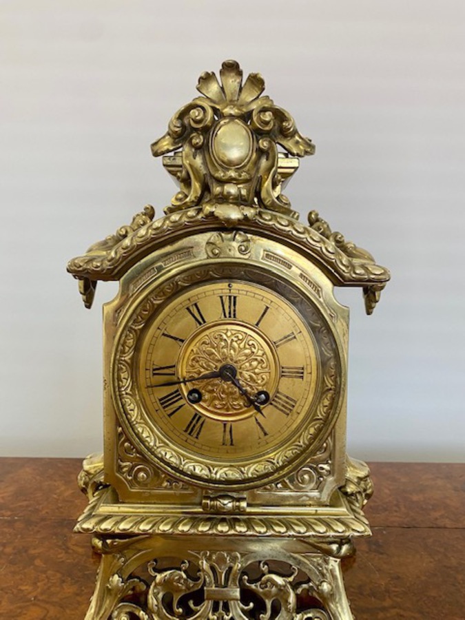 Antique Quality Antique Victorian Ornate Brass Mantle Clock