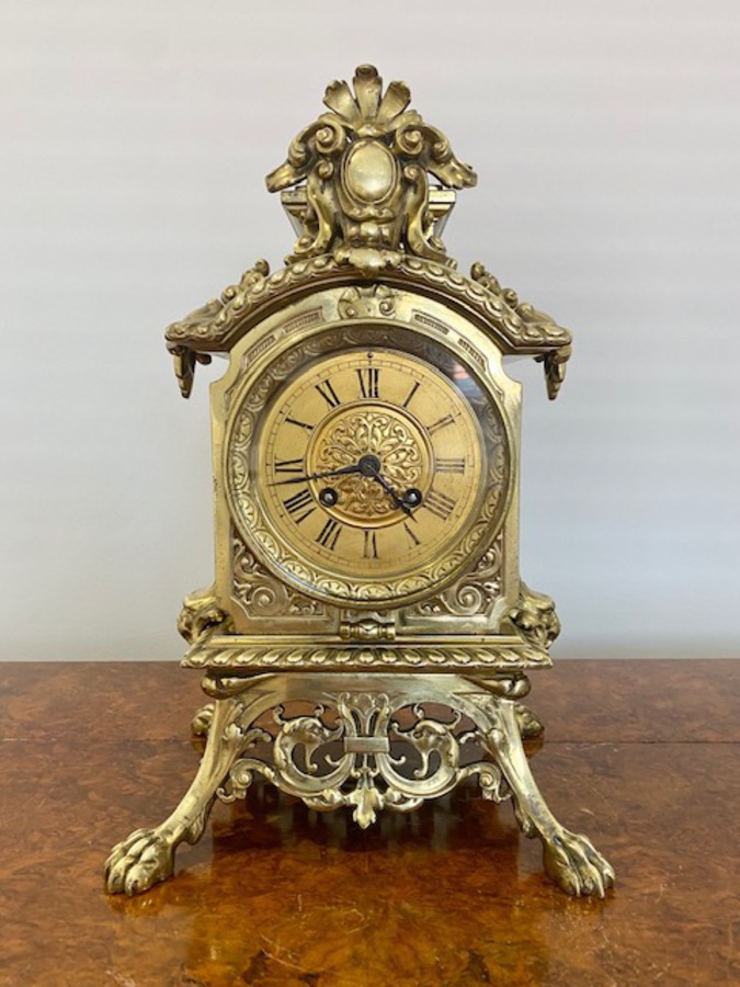 Antique Quality Antique Victorian Ornate Brass Mantle Clock