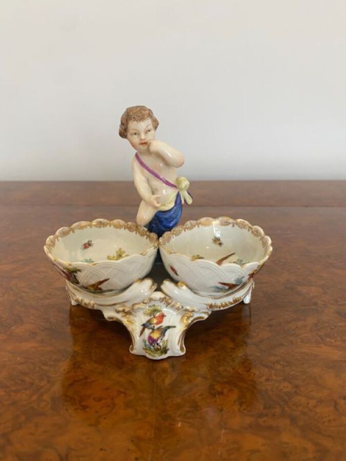 Antique Quality Victorian Continental Porcelain Group Salt & Pepper Holder